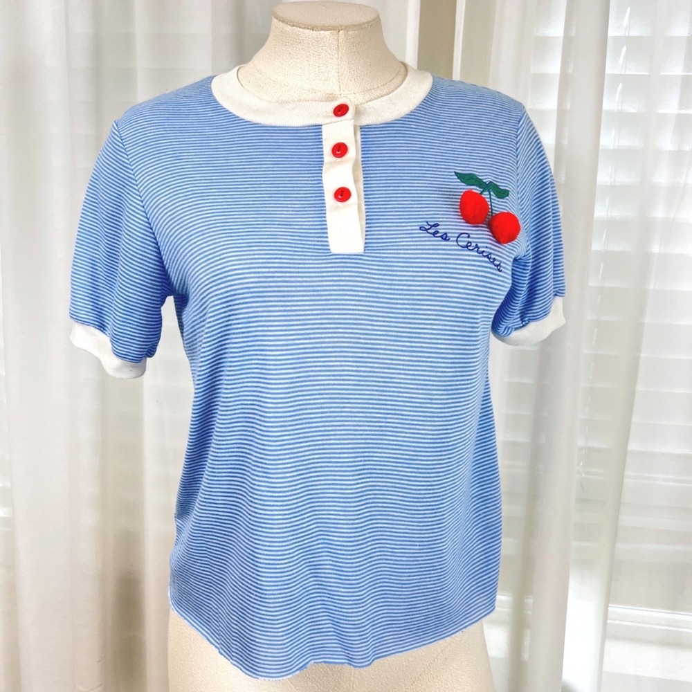 Vintage Jennifer Dale Blue Striped Les Cerises Union Made in USA Size 7 fits M‎